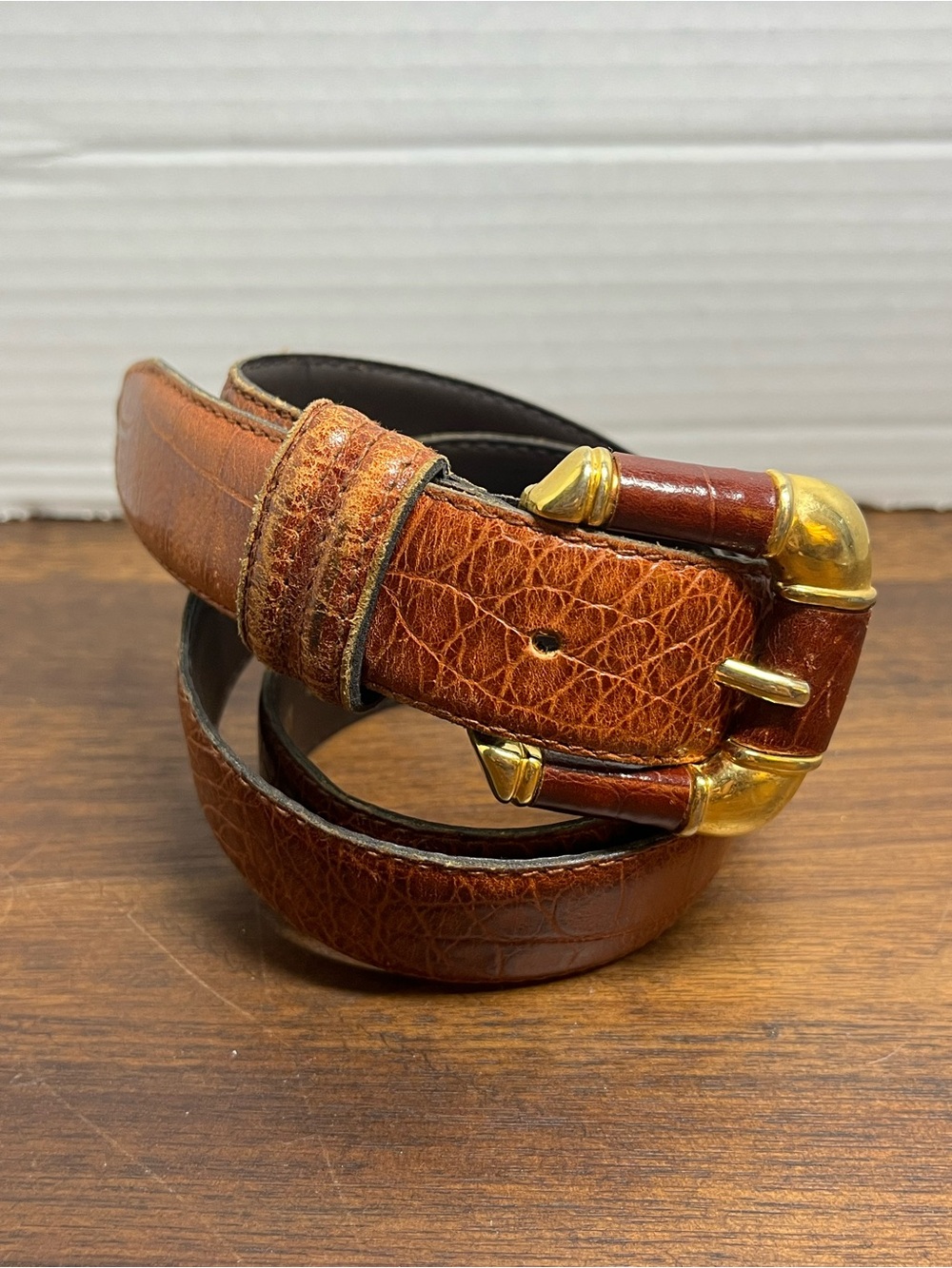 Vera Pelle Luigi Lanetta Design Croc Embossed Brown Leather Vintage Belt Italy